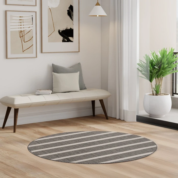 Nourison Positano Charcoal Ivory POS03 6ft. Round Rug