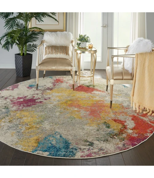 Nourison Celestial Round Area Rug CES12-Ivory/Multicolor