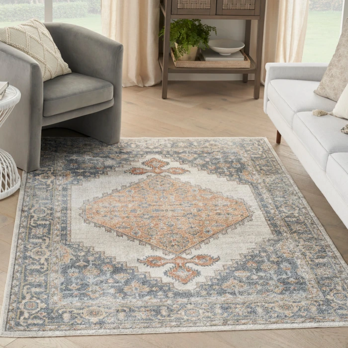 Nourison Astra Machine Washable Area Rug ASW11 Grey/Gold