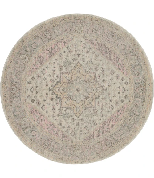 Nourison Tranquil Round Area Rug TRA06-Ivory/Pink