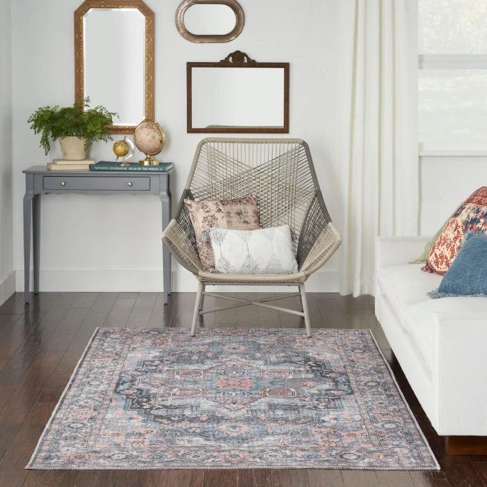 Nicole Curtis Machine Washable Series 1 Area Rug SR101 Blue 5' x 7'