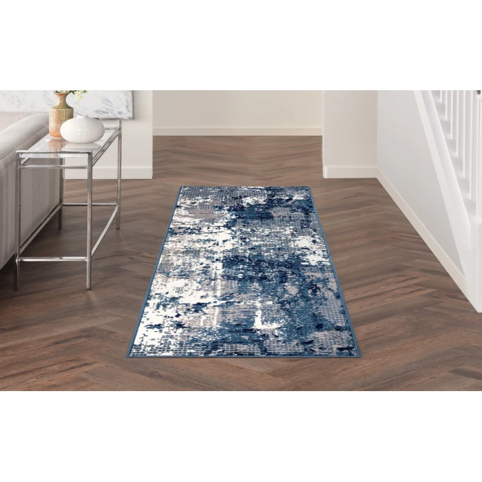 Nourison Grafix Navy Blue GRF38 2 ft. 3 in. X 12 ft. Rectangle Rug