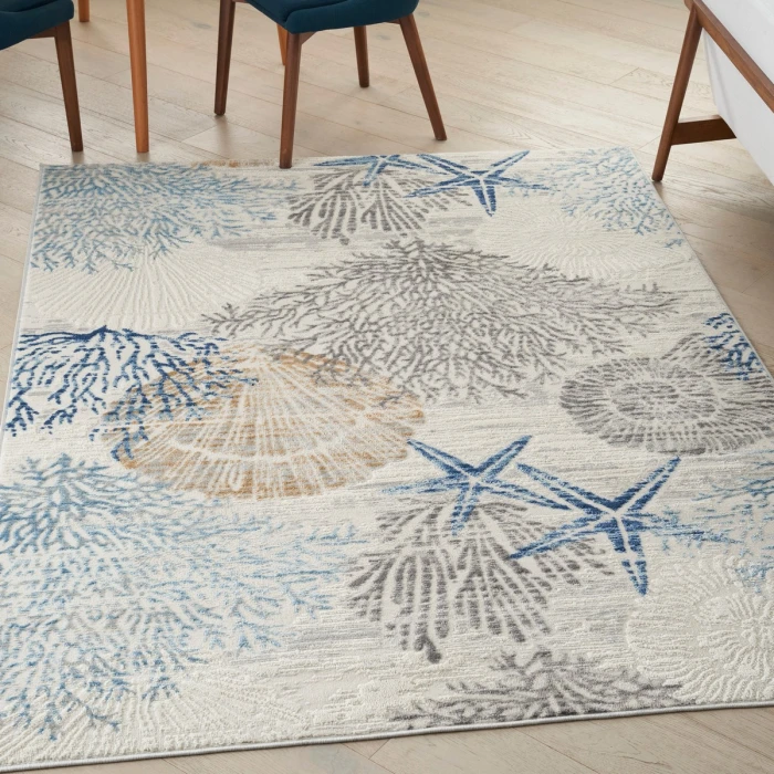 Nourison Seaside Ivory Grey Blue SDS04 5 ft. X 7 ft. Rect. Rug