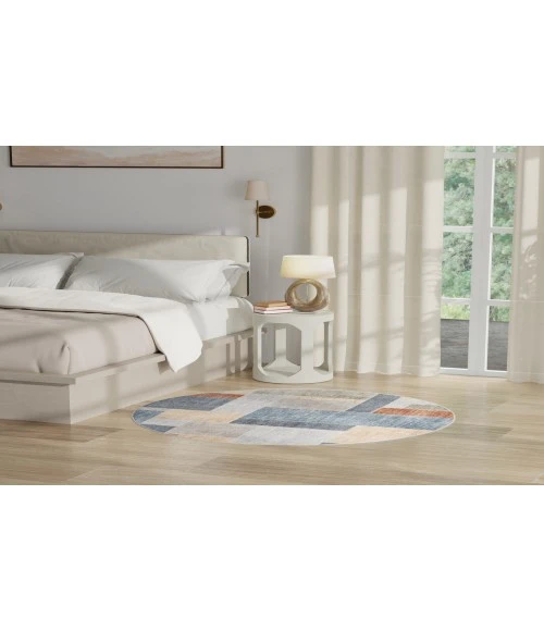 Nourison Astra Machine Washable Multicolor ASW09 5 ft. 3 in. Round Rug