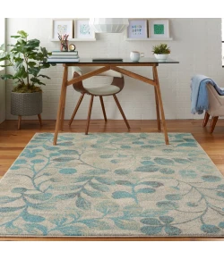 Nourison Home Tranquil TRA03 Ivory/Turquoise 5 ft. 3 in. X 7 ft. 3 in. Area Rug