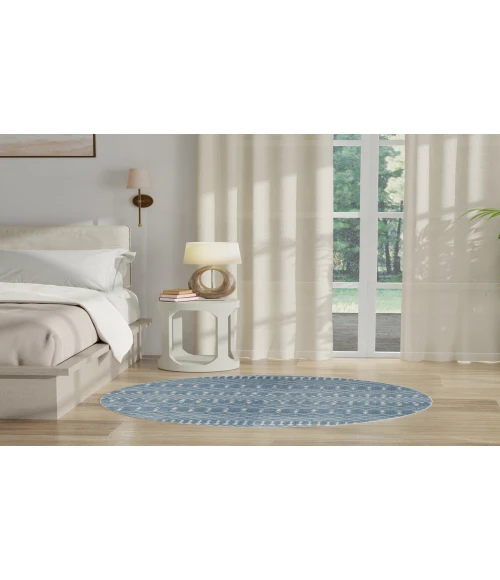 Nourison Astra Machine Washable Blue ASW10 5 ft. 3 in. Round Rug