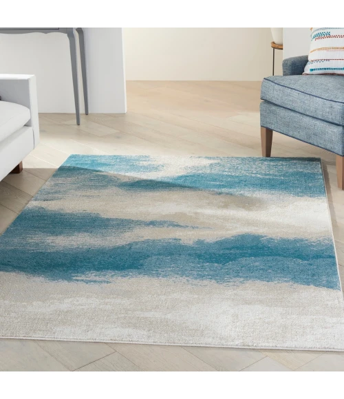 Nourison Maxell Area Rug MAE06 Ivory/Teal 5'3" x 7'3"