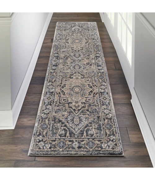 kathy ireland Home Moroccan Celebration Runner Area Rug KI381-Navy