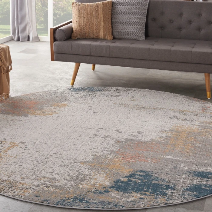 Nourison Rustic Textures Grey Blue RUS13 7’10” x Round Round Rug