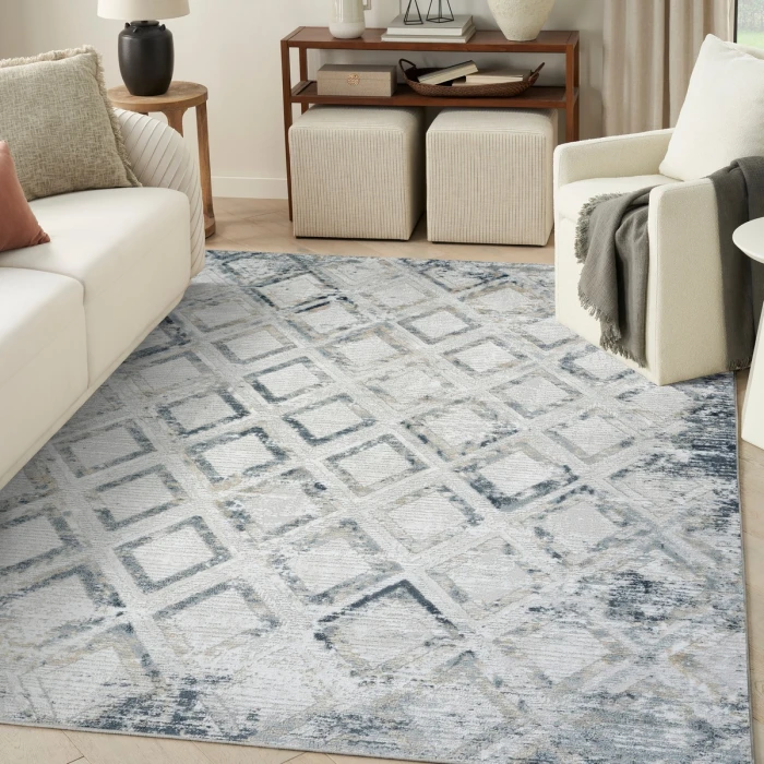 Nourison Dekor Grey Navy DEK05 7 ft. 10 in. X 9 ft. 10 in. Rect. Rug