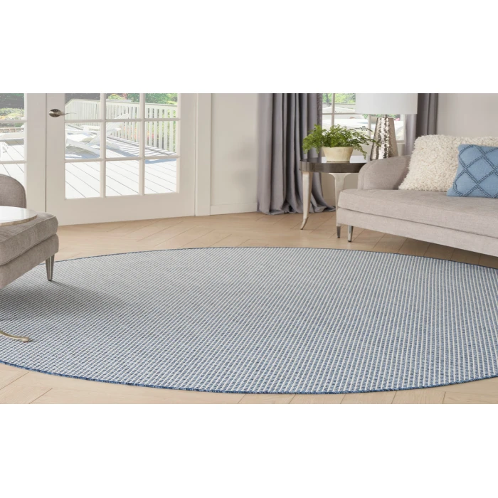 Nourison Courtyard Ivory Blue COU01 8 ft. Round Rug