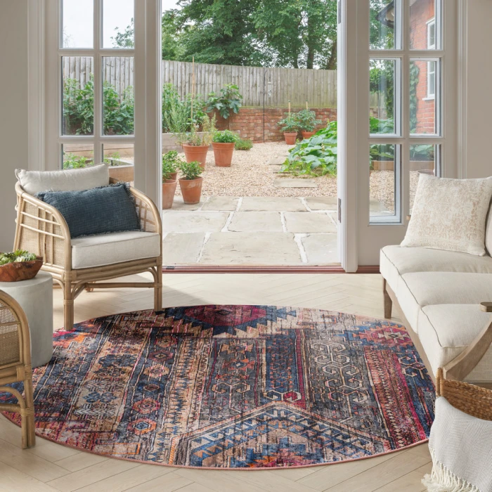 Nicole Curtis Machine Washable Series 1 Multicolor SR106 7 ft. 10 in. Round Rug