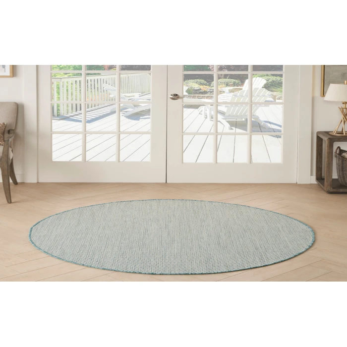 Nourison Courtyard Ivory Aqua COU01 5 ft. Round Rug