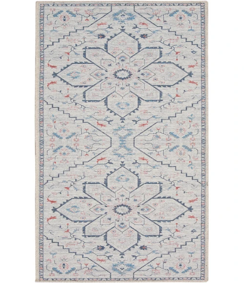 Nicole Curtis Machine Washable Series 1 Ivory Blue SR110 2 ft. X 6 ft. Rectangle Rug