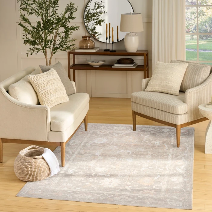 Nourison Vintage Washables Grey VWS09 5 ft. 3 in. X 7 ft. 3 in. Rect. Rug