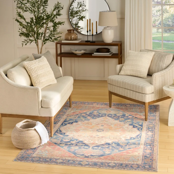 Nourison Vintage Washables Blue Coral VWS13 4 ft. X 6 ft. Rect. Rug