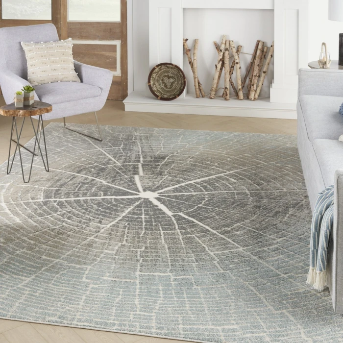Nourison Marmara Teal Grey Ivory MRA06 9ft. x 12ft. Rect. Rug