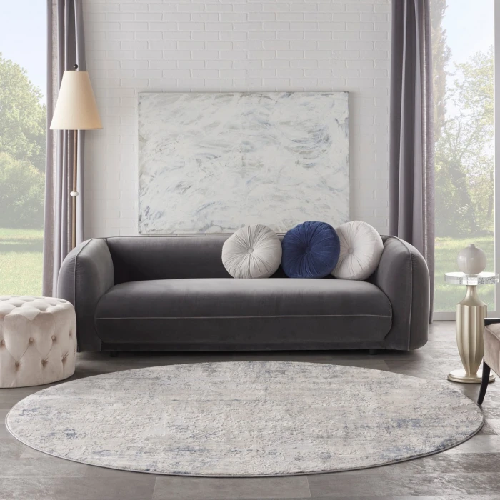 Nourison Rustic Textures Area Rug RUS07 Ivory Grey Blue 7'10" Round