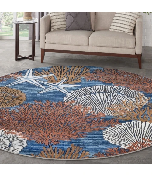 Nourison Seaside Blue Multicolor SDS04 8 ft. X Round Rug