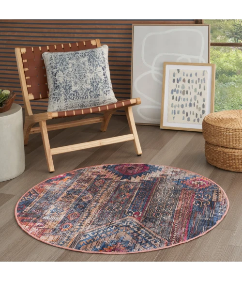 Nicole Curtis Machine Washable Series 1 Multicolor SR106 5 ft. 3 in. Round Rug
