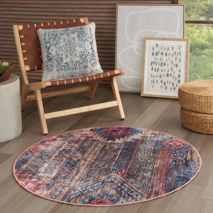 Nicole Curtis Machine Washable Series 1 Multicolor SR106 5 ft. 3 in. Round Rug