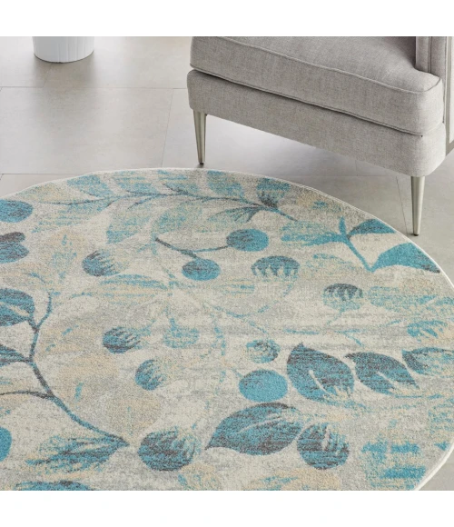 Nourison Tranquil Round Area Rug TRA03-Ivory/Turquoise