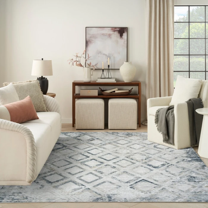 Nourison Dekor Grey Navy DEK05 7 ft. 10 in. X 9 ft. 10 in. Rect. Rug