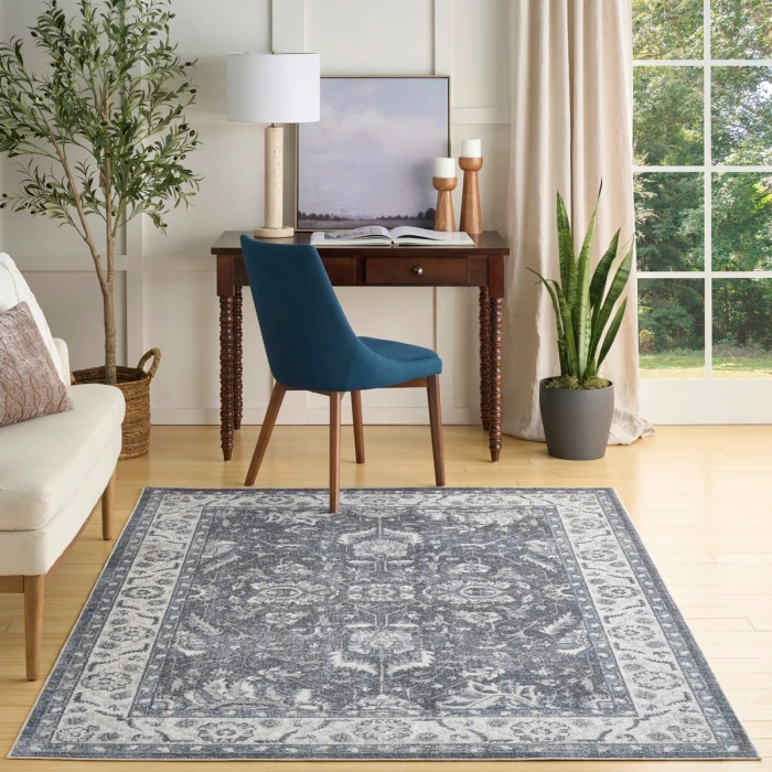 Nourison Astra Machine Washable Slate ASW20 6 ft. 7 in. X 9 ft. Rect. Rug