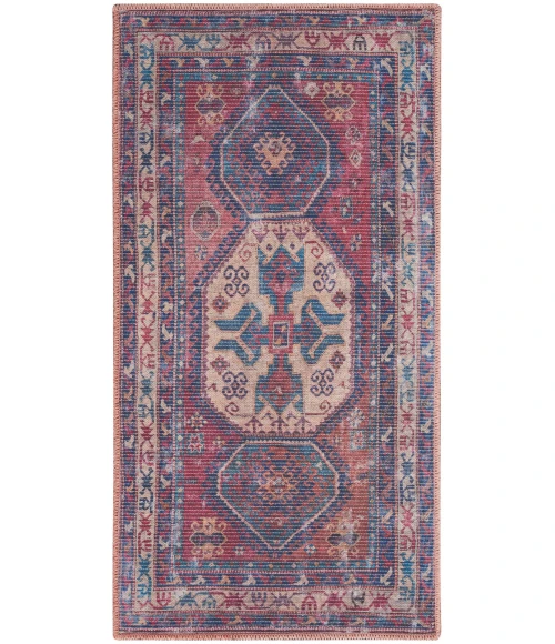 Nicole Curtis Machine Washable Series 1 Area Rug SR105 Red/Navy 2' x 4'