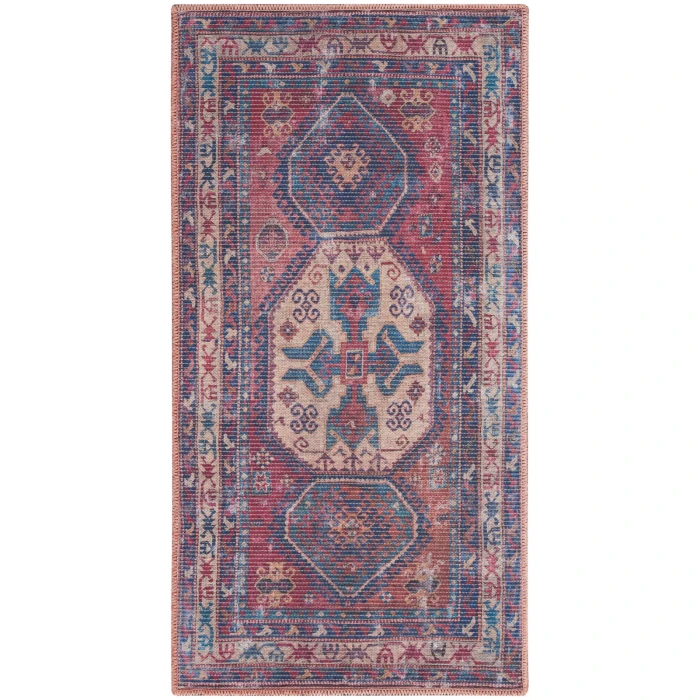 Nicole Curtis Machine Washable Series 1 Area Rug SR105 Red/Navy 2' x 4'