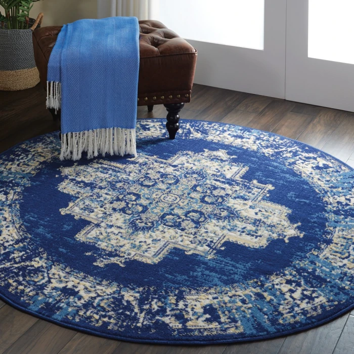 Nourison Grafix Round Area Rug GRF14-Navy Blue