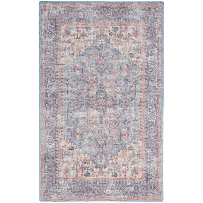 Nicole Curtis Machine Washable Series 1 Blue Multicolor SR104 3 ft. X 5 ft. Rectangle Rug