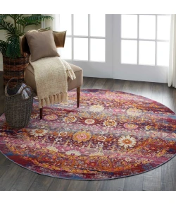 Nourison Home Vintage Kashan VKA03 Red/Multicolor 6 ft. Round Area Rug