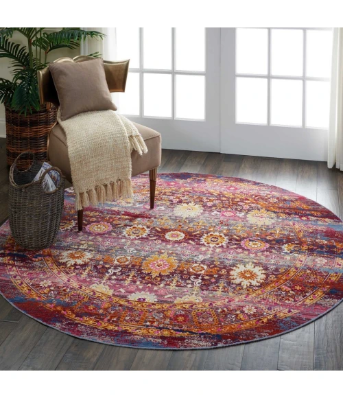 Nourison Vintage Kashan Round Area Rug VKA03-Red/Multicolor
