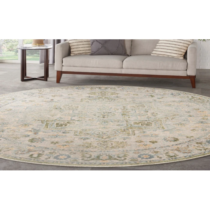 Nourison Astra Machine Washable Blue Green ASW12 7 ft. 10 in. Round Rug