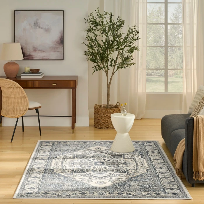 Nourison Quarry Ivory Navy QUA18 6 ft. X 9 ft. Rect. Rug