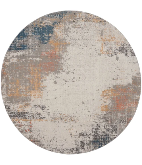 Nourison Rustic Textures Area Rug RUS13 Grey/Blue 5'3" Round