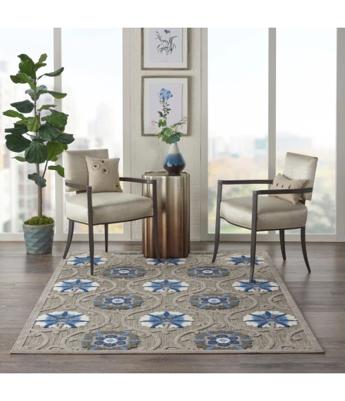 Nourison Aloha Area Rug ALH19 Grey/Blue 5'3" x 7'5"