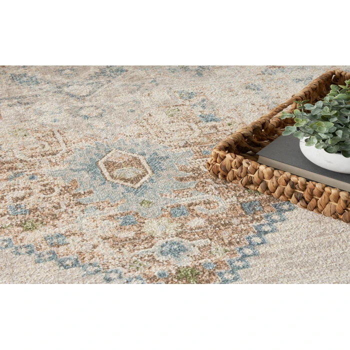 Nourison Astra Machine Washable Ivory Blue ASW13 5 ft. 3 in. Round Rug
