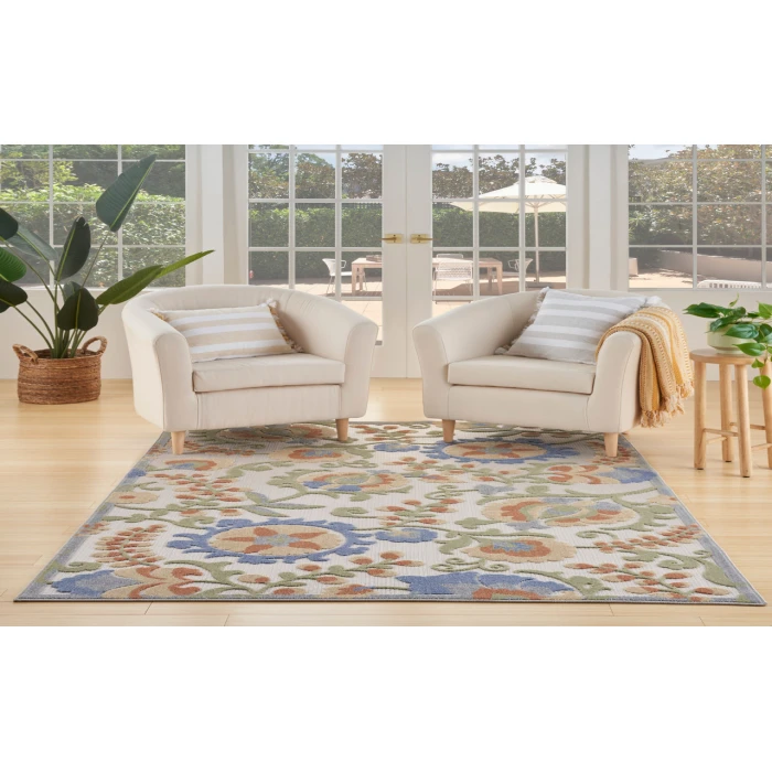 Nourison Aloha Ivory Blue ALH17 6 ft. X 9 ft. Rectangle Rug