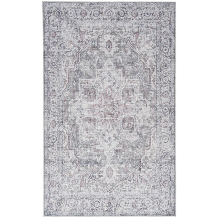 Nicole Curtis Machine Washable Series 1 Ivory Grey SR101 4 ft. X 6 ft. Rectangle Rug