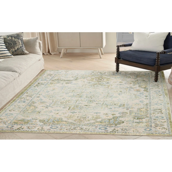 Nourison Astra Machine Washable Blue Green ASW12 5 ft. 3 in. X 7 ft. Rectangle Rug