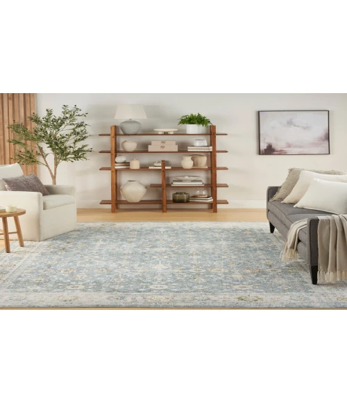 Nourison Astra Machine Washable Teal Beige ASW16 6 ft. 7 in. X 9 ft. Rectangle Rug