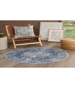 Nourison Home New Concept Washables SR101 Ivory Navy 4 ft. Round Area Rug