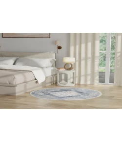 Nourison Home Astra Machine Washable ASW11 Blue Ivory 4 ft. Round Area Rug