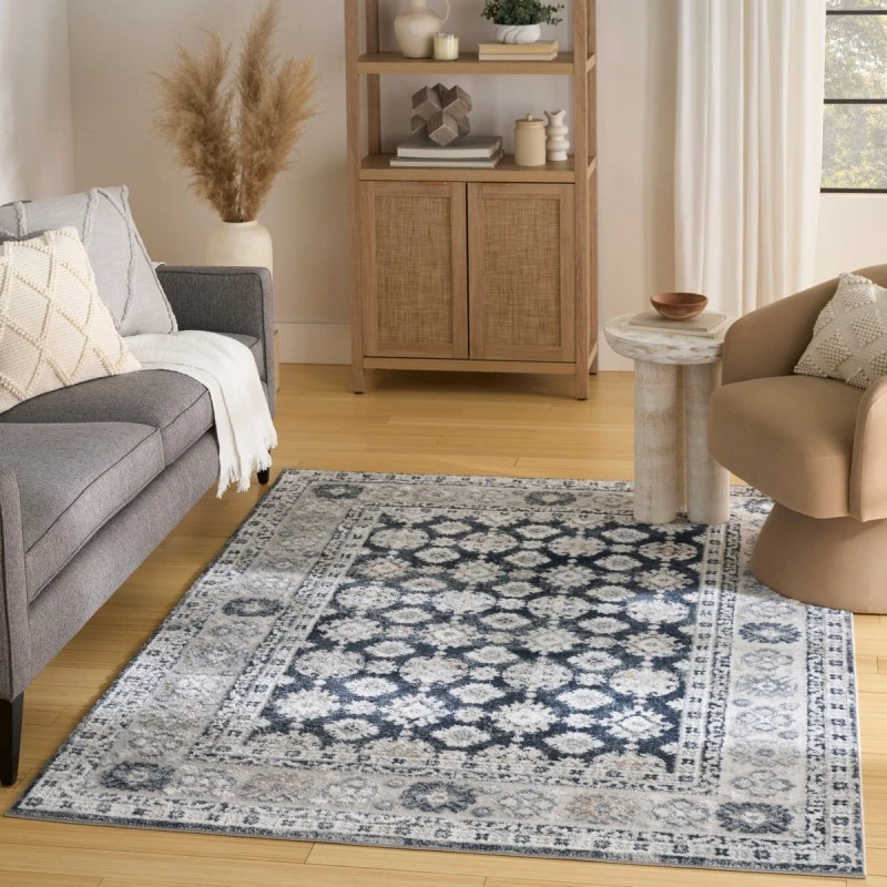 Nourison Dekor Grey Navy DEK02 5 ft. 3 in. X 7 ft. Rect. Rug