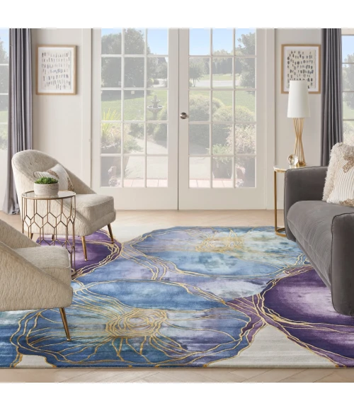 Nourison Prismatic Blue Gold PRS32 9 ft. X 12 ft. Rect. Rug
