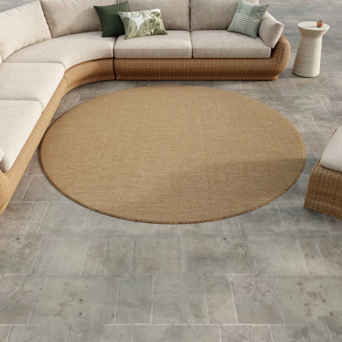 Nourison Home Courtyard Tan COU01 5ft. x Round Round Rug