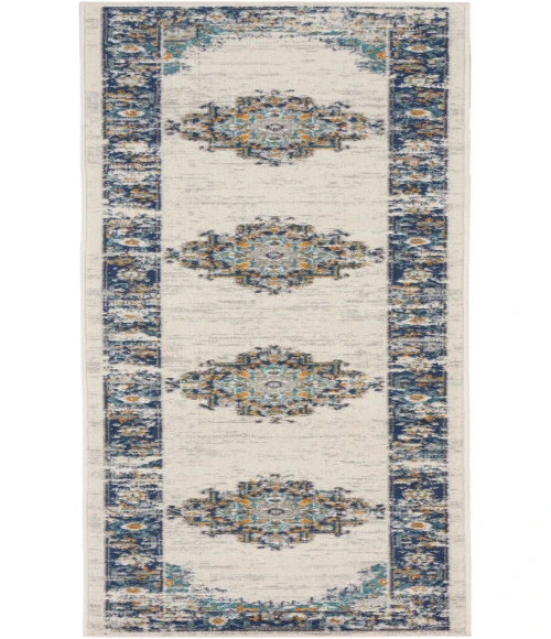 Nourison Passion Ivory/Grey/Blue PSN03 2 ft. 2 in. X 10 ft. Rectangle Rug