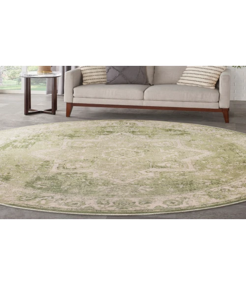Nourison Astra Machine Washable Ivory Green ASW12 7 ft. 10 in. Round Rug